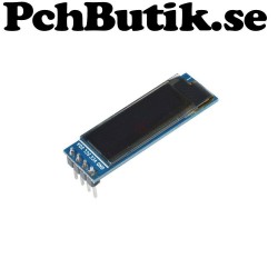 Mini OLED display med 128x32 blå pixlar. I2C SSD1306