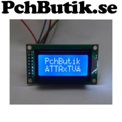 LCD display 0802A blå bakgrund, 8x2 tecken. Passar Arduino