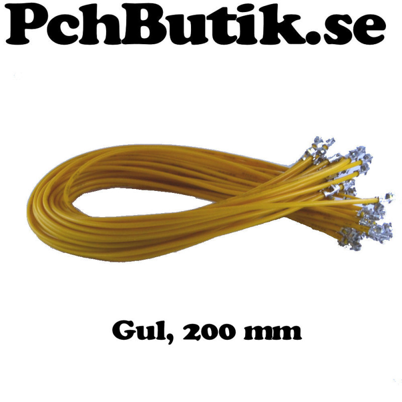 25-pack kabel med hylsa för XH2.54 200mm Gul.