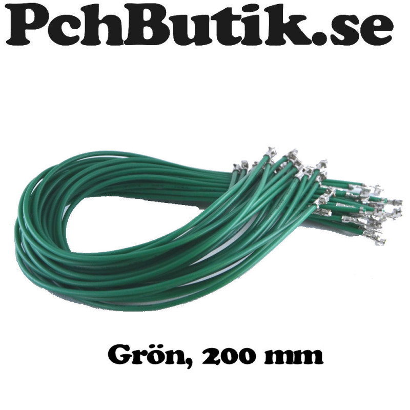 25-pack kabel med hylsa för XH2.54 200mm Grön.